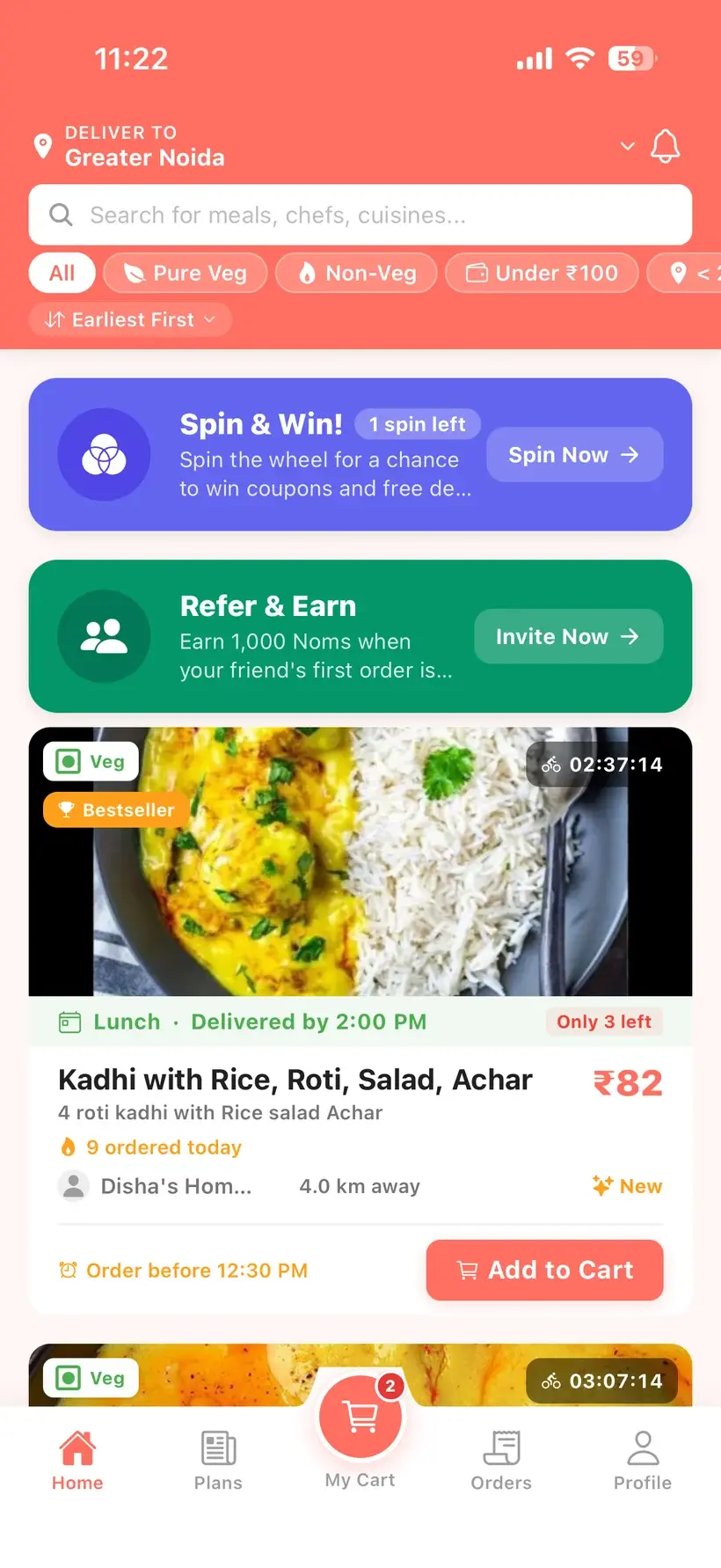 Browsing today's home-cooked meals from verified chefs nearby on the Nomio app