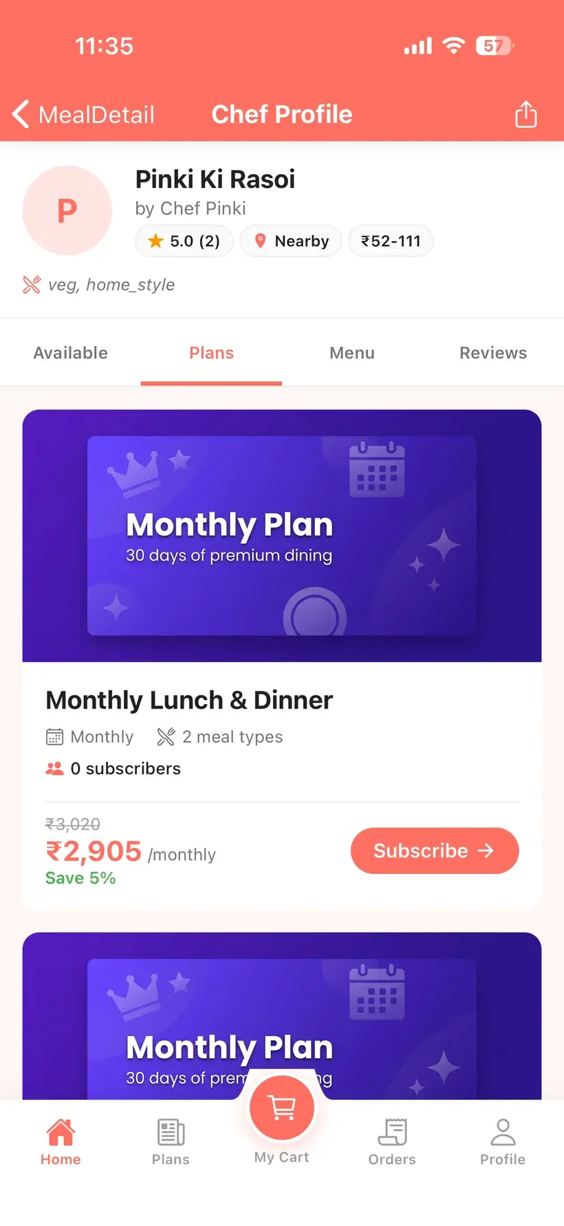 Nomio subscription plan detail screen
