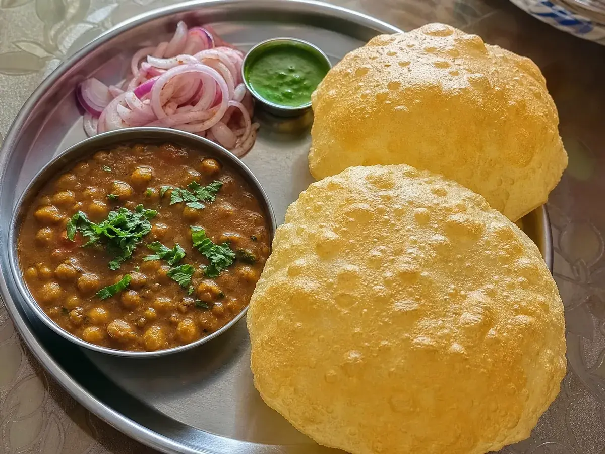 Home-cooked chole bhature — spiced chickpea curry with fluffy bhature — home food delivery