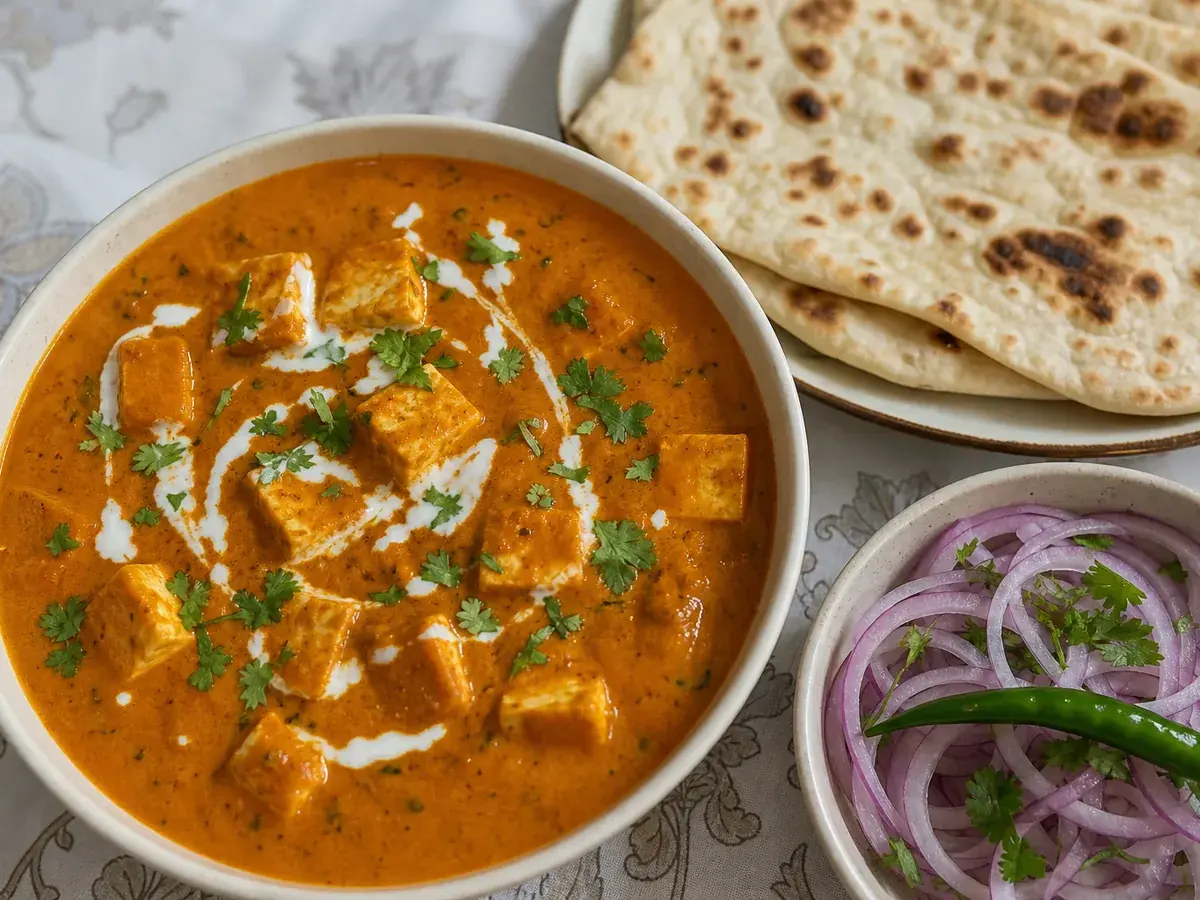 Homemade paneer butter masala with fresh tandoori roti, delivered as a home-cooked meal