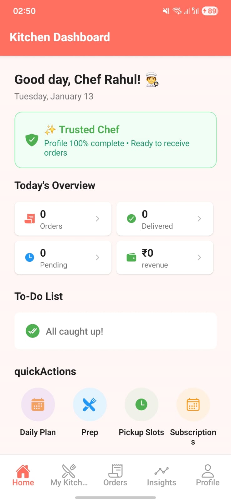Nomio Chef App - Home Screen